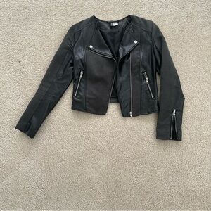 H&M Faux Cropped Black Leather and Grey Suede Jacket